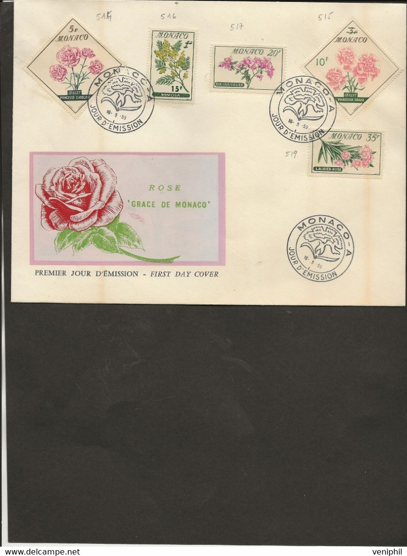 MONACO -LETTRE FDC -AFFRANCHIE FLEURS N° 514 A 517 + N° 519 - ANNEE 1959 - FDC