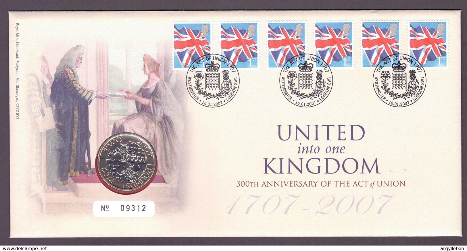 GREAT BRITAIN 2007 ACT OF UNION FDC - 2001-2010 Em. Décimales