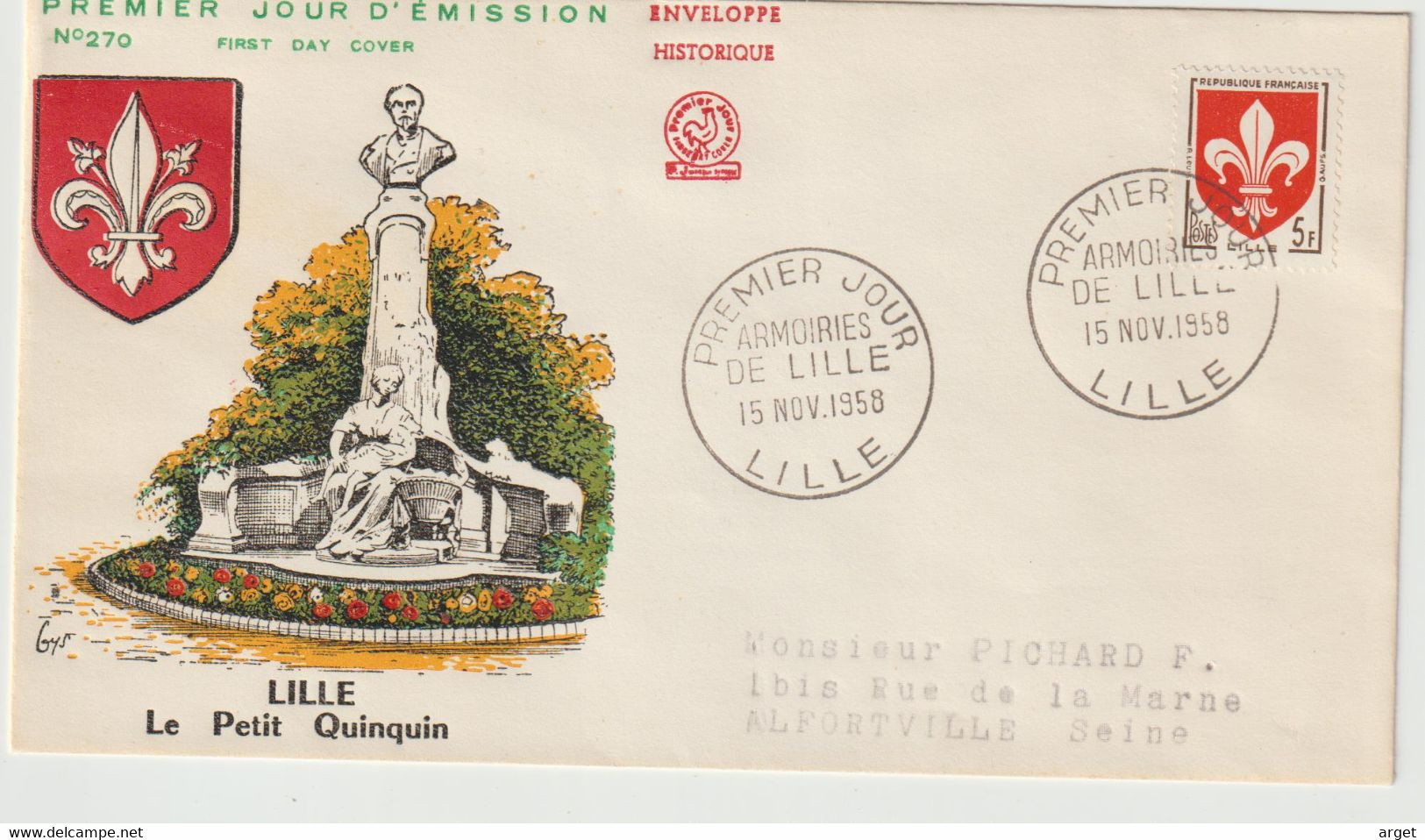 FDC FRANCE N° Yvert 1186 (BLASON LILLE) Obl Sp 1er Jour - 1950-1959