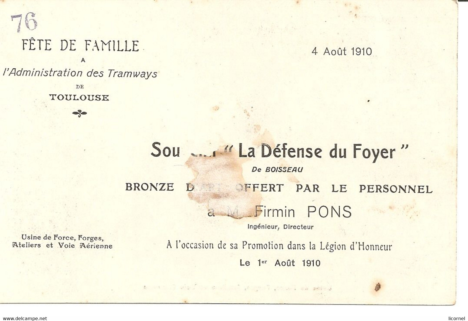 TOULOUSE FETE DE FAMILLE DE FIRMIN PONS A L ADMINISTRATION DES TRAMWAYS  EN 1910  FORGES ATELIERS ET VOIE AERIENNE - Toulouse