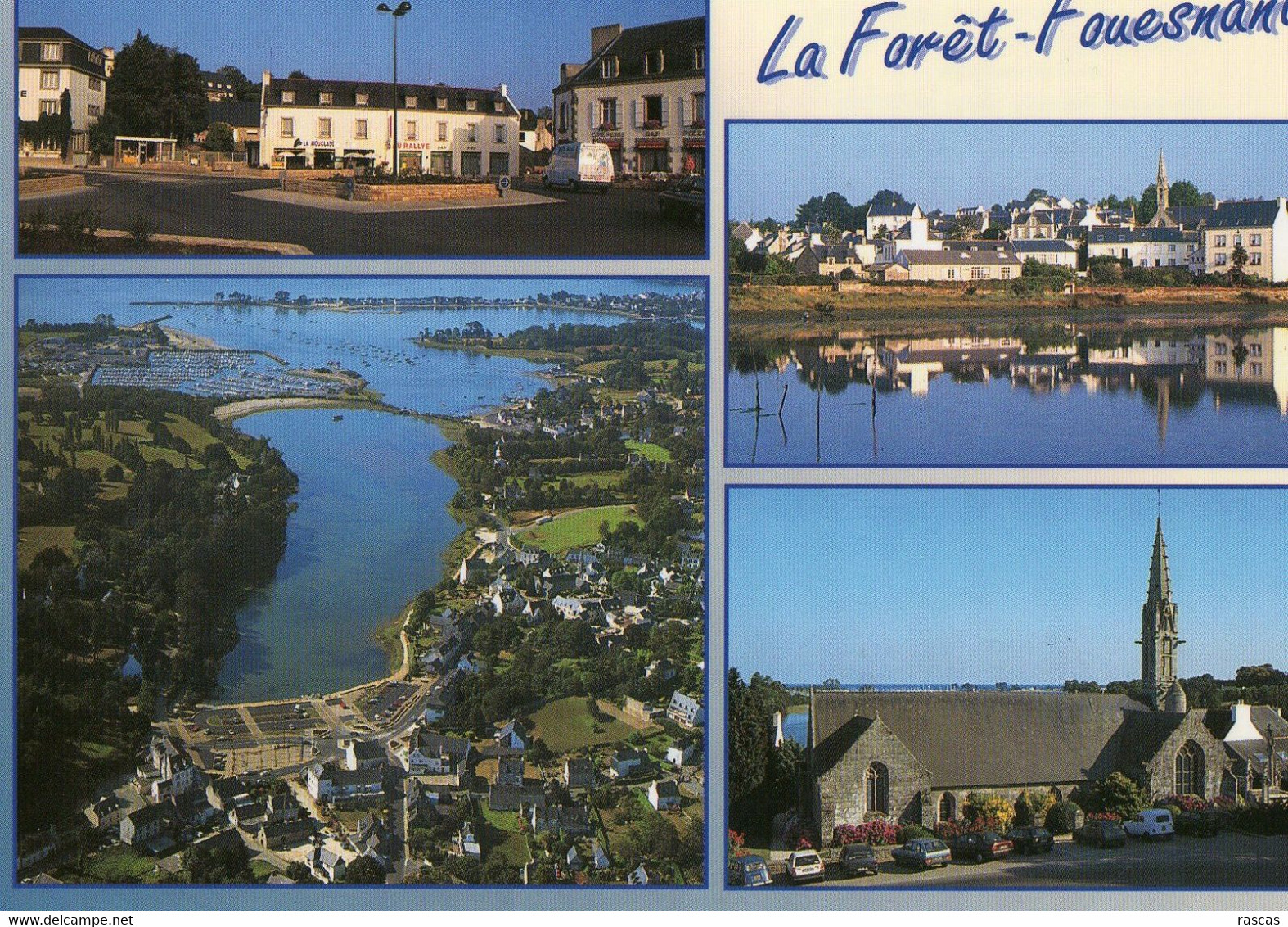 CPM - FINISTERE - LA FORET FOUESNANT - LA PLACE - L'EGLISE PAROISSIALE ET L'ANSE DE PORT LA FORET - La Forêt-Fouesnant