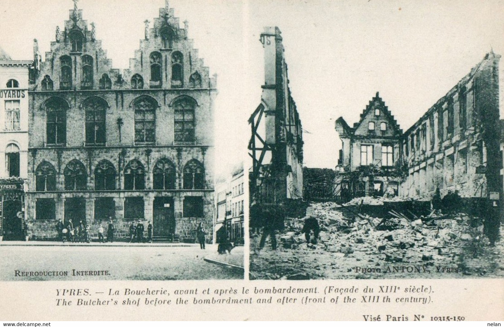 YPRES - LA BOUCHERIE AVANT ET APRES LE BOMBARDEMENT - STEREOCARD - Ieper