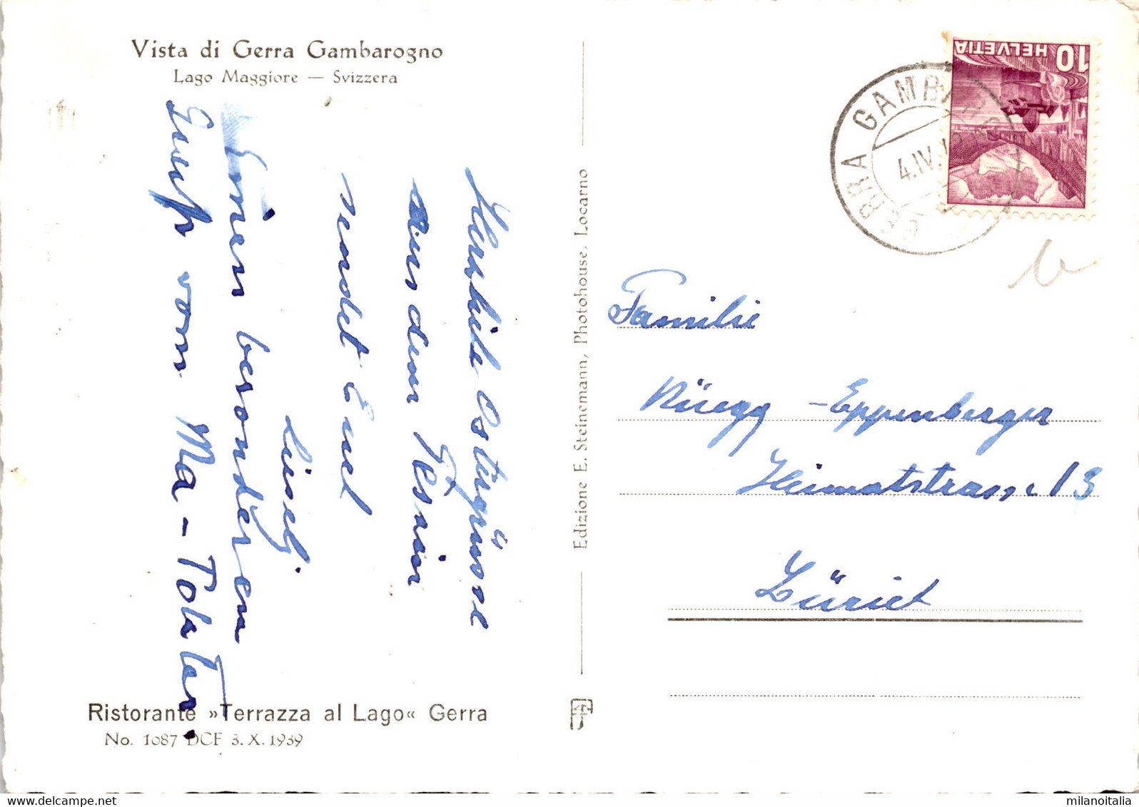 Gerra- Gambarogno (7361) * Karte Von 1939 (b) - Cugnasco-Gerra