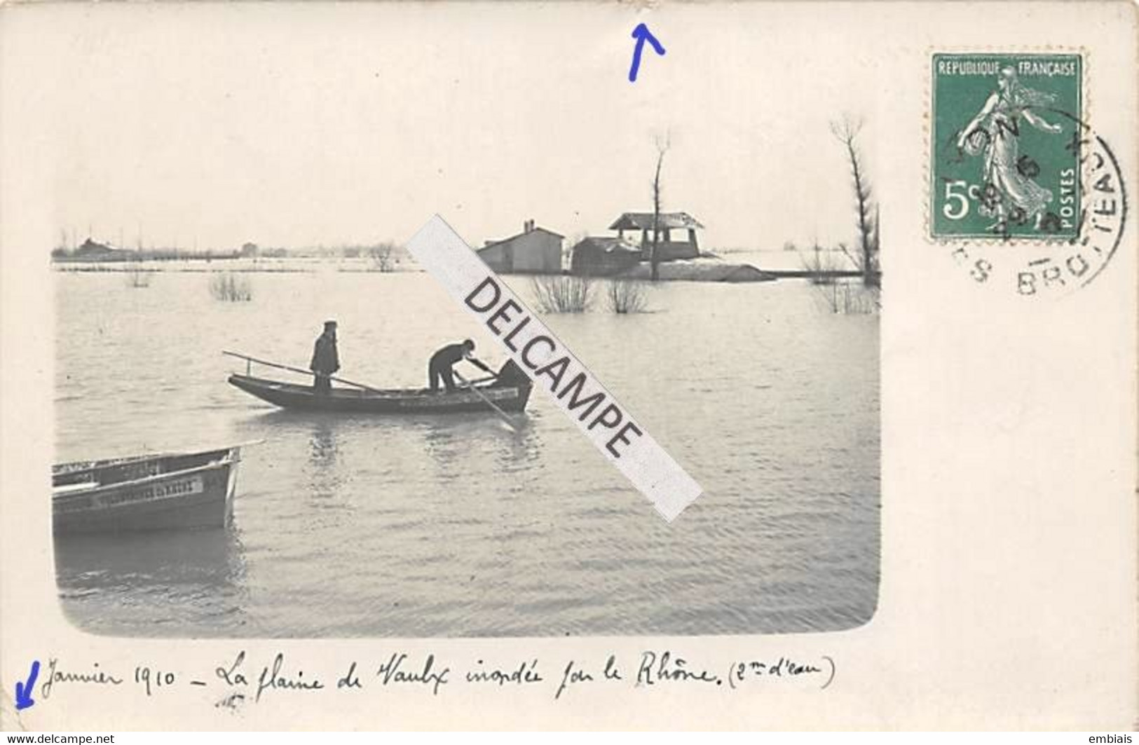 69 - La Plaine De VAUX Inondée Par Le Rhône - Activité Des Sauveteurs Volontaires En Barque - Carte Photo 1910 - Vaux-en-Velin