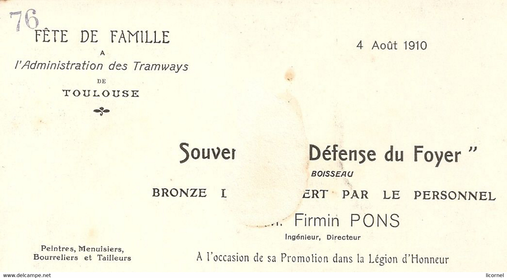 TOULOUSE FETE DE FAMILLE DE FIRMIN PONS A L ADMINISTRATION DES TRAMWAYS  EN 1910 PEINTRES BOURRELIERS ET TAILLEURS - Toulouse