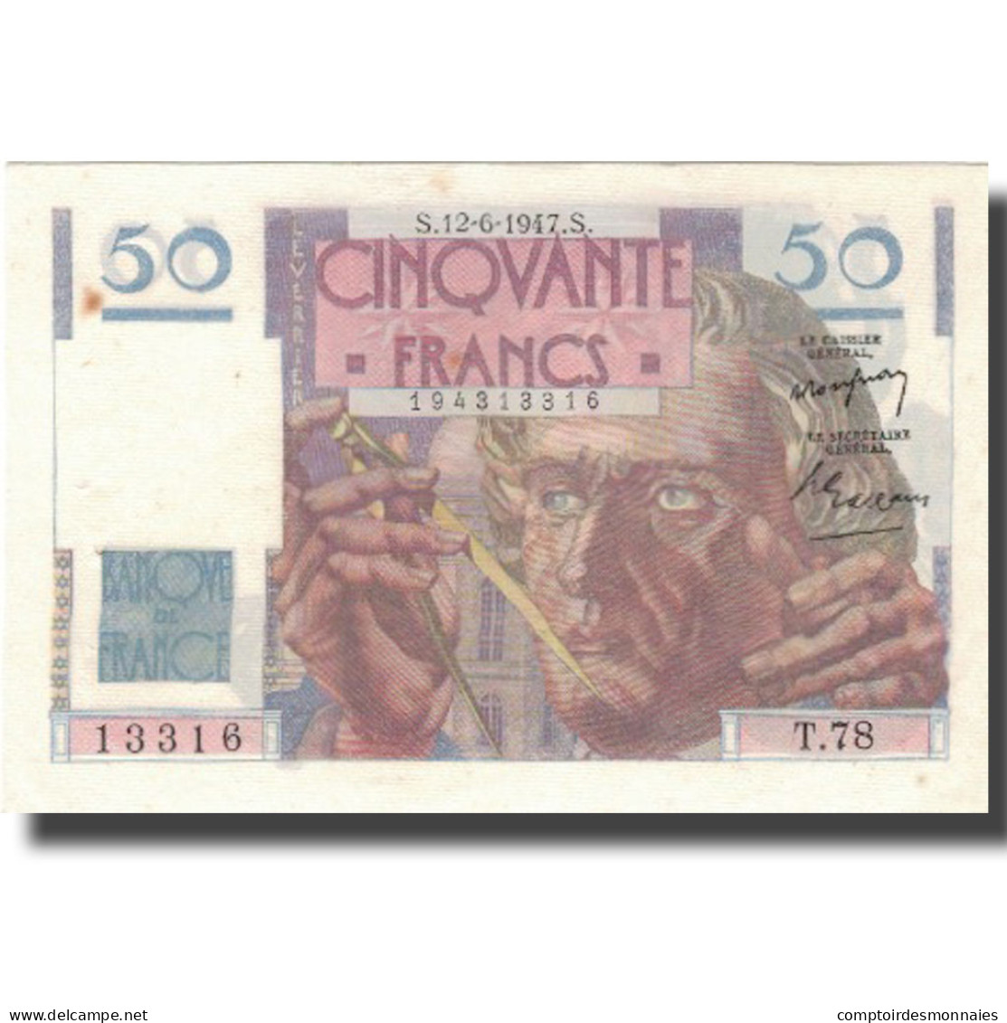 France, 50 Francs, Le Verrier, 1947, 1947-06-12, SUP+, Fayette:20.8, KM:127b - 50 F 1946-1951 ''Le Verrier''