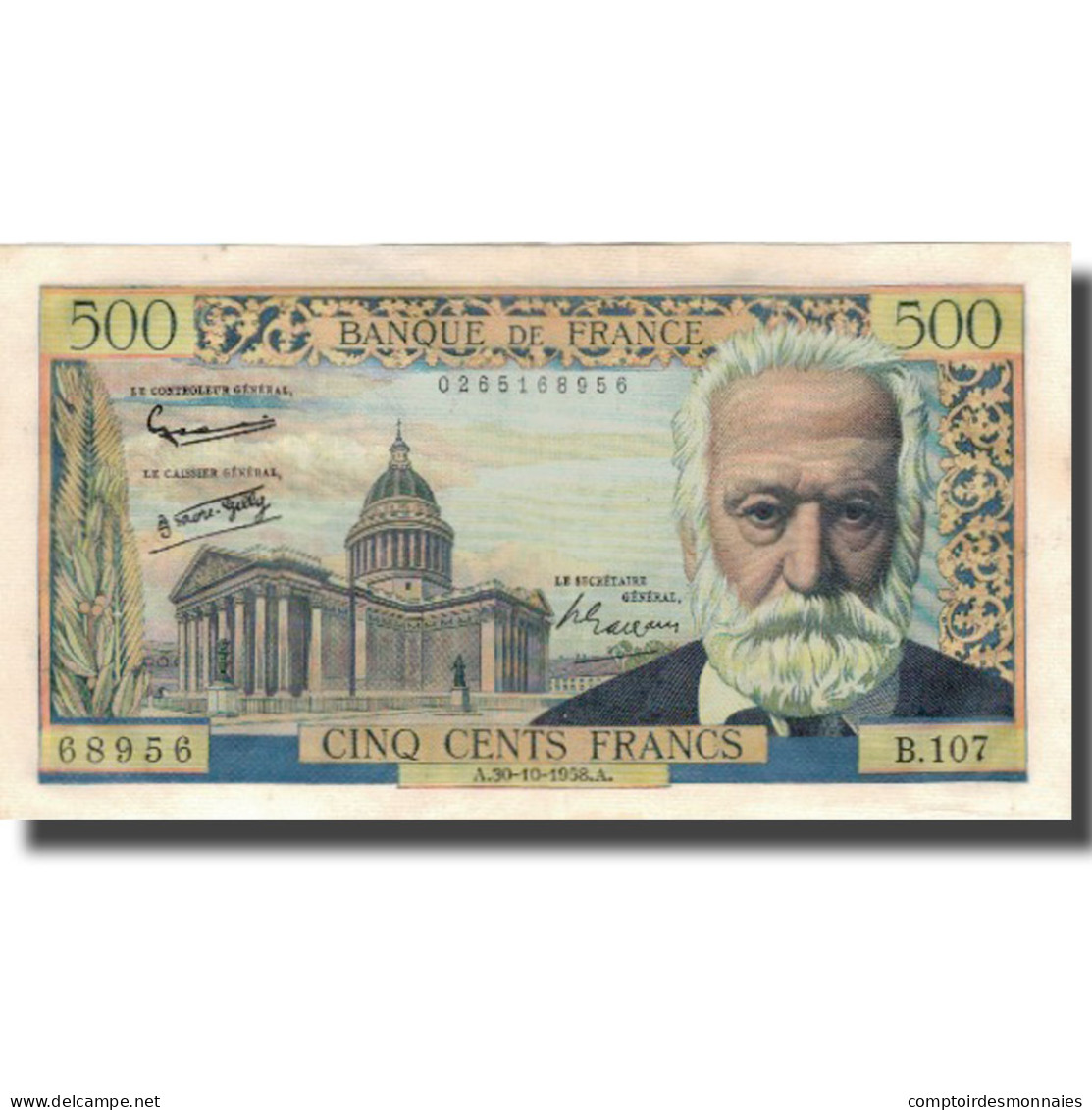 France, 500 Francs, Victor Hugo, 1958, 1958-10-30, SUP, Fayette:35.11, KM:133b - 500 F 1954-1958 ''Victor Hugo''