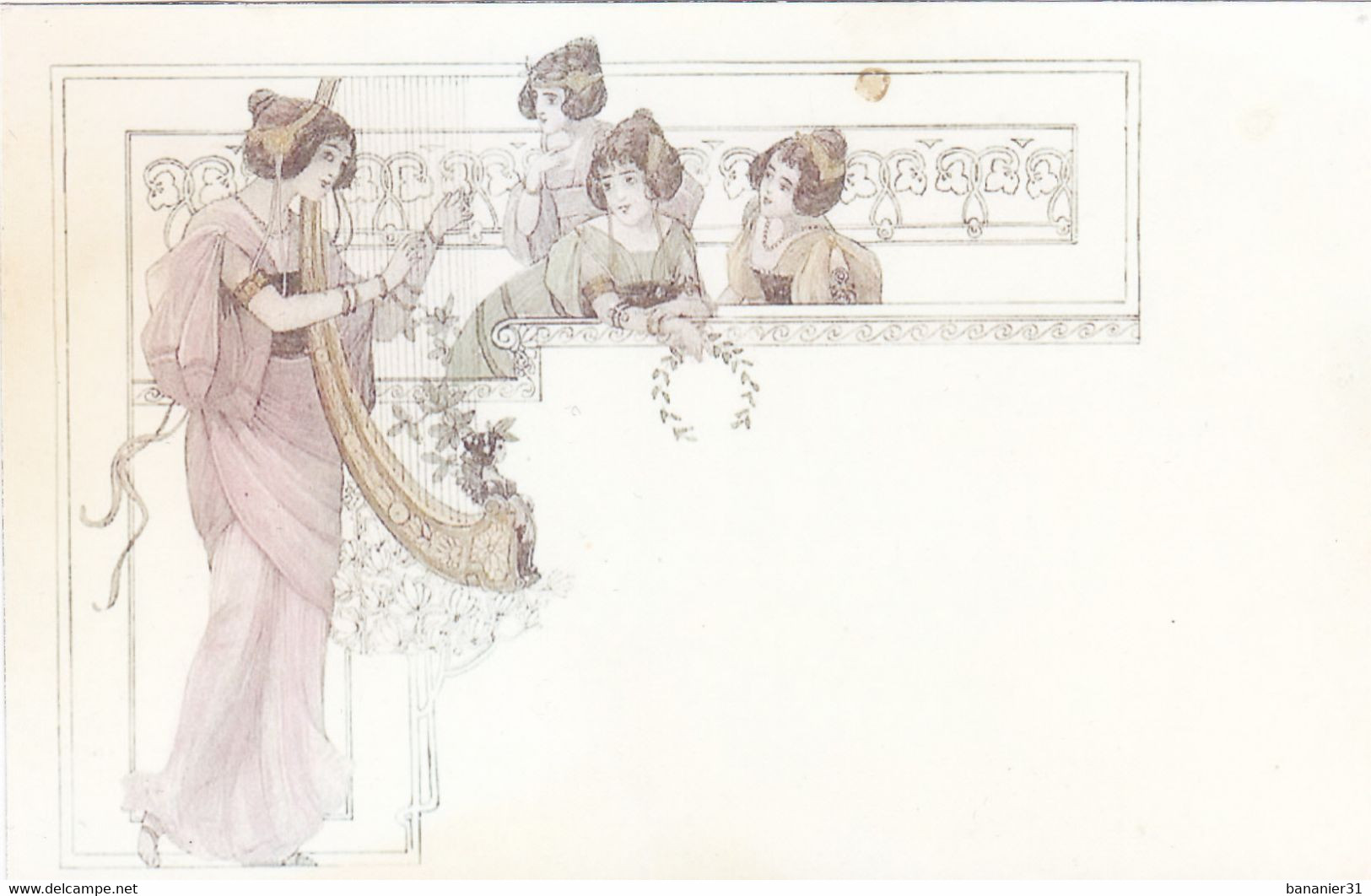 TYPE RAPHAEL KIRCHNER - ILLUSTRATEUR ILLUSTRATION FEMME ART NOUVEAU Musique Harpe - COPIE Photo D'1 Carte Postale - Kirchner, Raphael