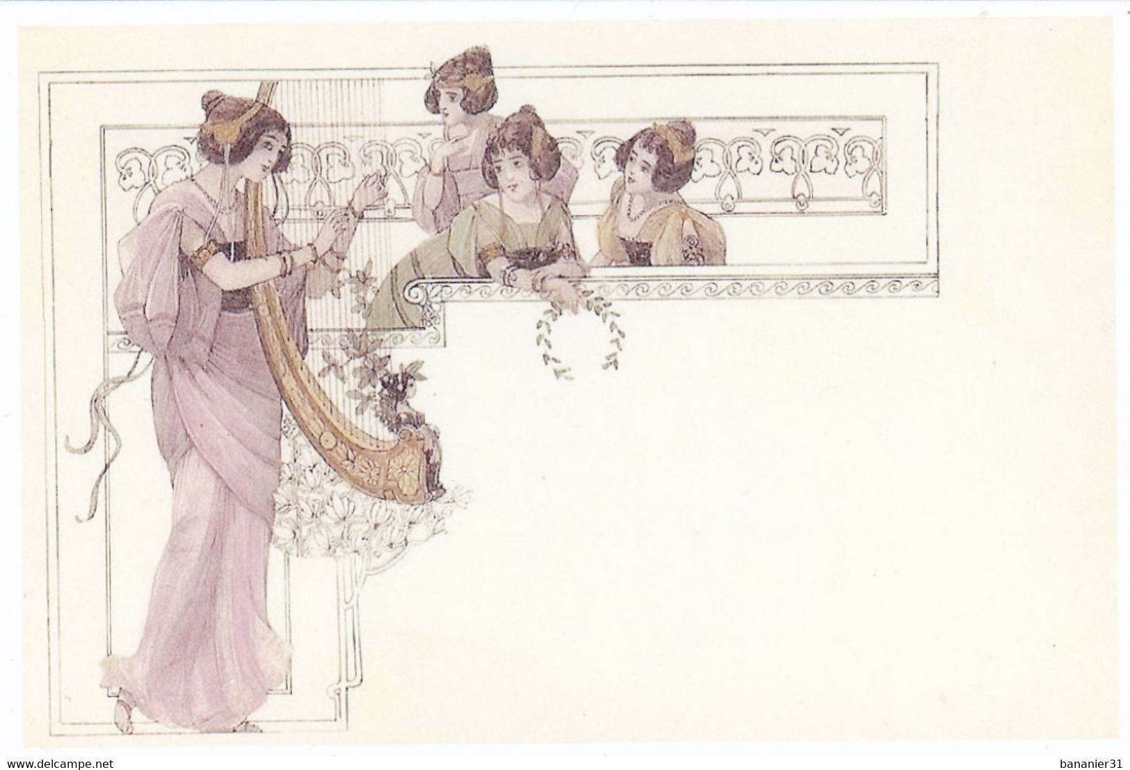 TYPE RAPHAEL KIRCHNER - ILLUSTRATEUR ILLUSTRATION FEMME ART NOUVEAU Musique Harpe - COPIE Photo D'1 Carte Postale - Kirchner, Raphael