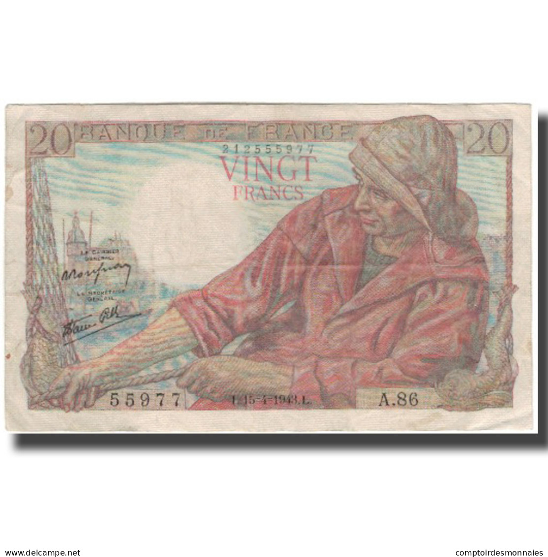 France, 20 Francs, Pêcheur, 1942, 1942-09-24, TTB, Fayette:13.6, KM:100a - 20 F 1942-1950 ''Pêcheur''