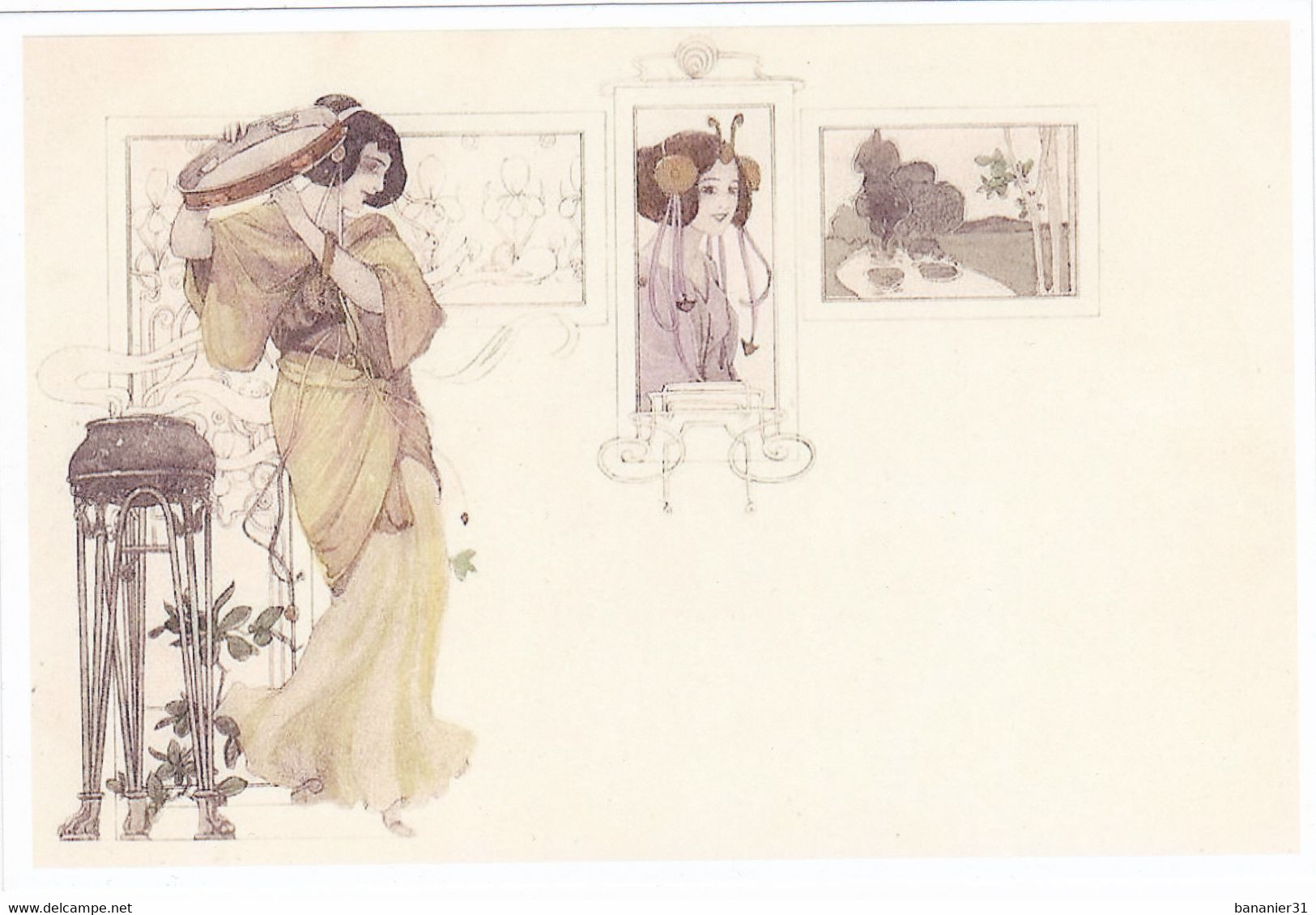 TYPE RAPHAEL KIRCHNER - ILLUSTRATEUR ILLUSTRATION FEMME ART NOUVEAU Musique Tambourin - COPIE Photo D'1 Carte Postale - Kirchner, Raphael