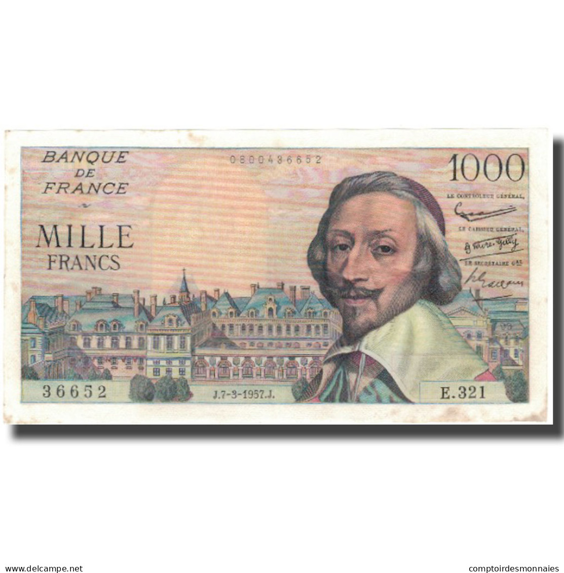 France, 1000 Francs, Richelieu, 1957, 1957-03-07, TTB+, Fayette:42.25, KM:134b - 1 000 F 1953-1957 ''Richelieu''