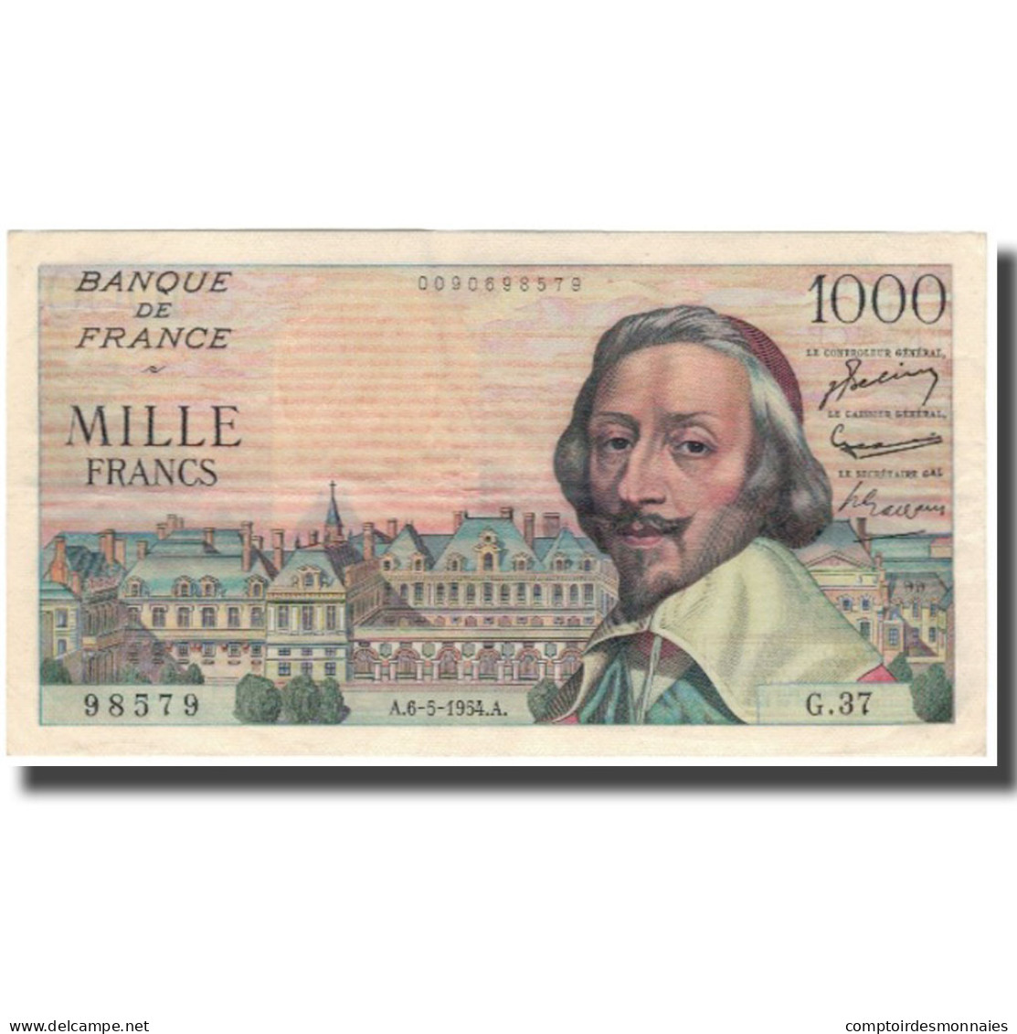 France, 1000 Francs, Richelieu, 1954, 1954-05-06, SUP+, Fayette:42.5, KM:134a - 10 NF 1959-1963 ''Richelieu''