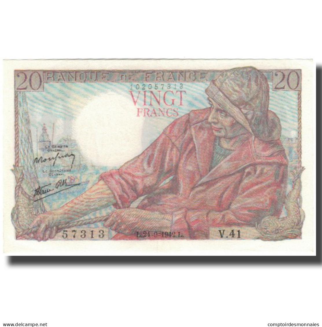 France, 20 Francs, Pêcheur, 1942, 1942-09-24, NEUF, Fayette:13.3, KM:100a - 20 F 1942-1950 ''Pêcheur''