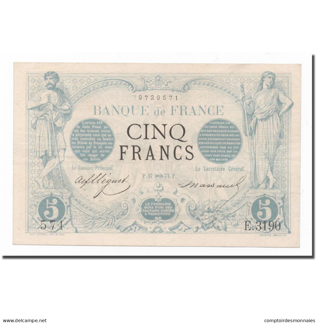 France, 5 Francs, Noir, TTB+, Fayette:01,23, KM:60 - ...-1889 Tijdens De XIXde In Omloop