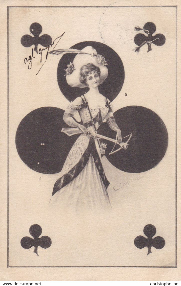 Antique Playing Card Postcard With A Fantasy Lady, Circulated 1901 (pk80346) - Donne