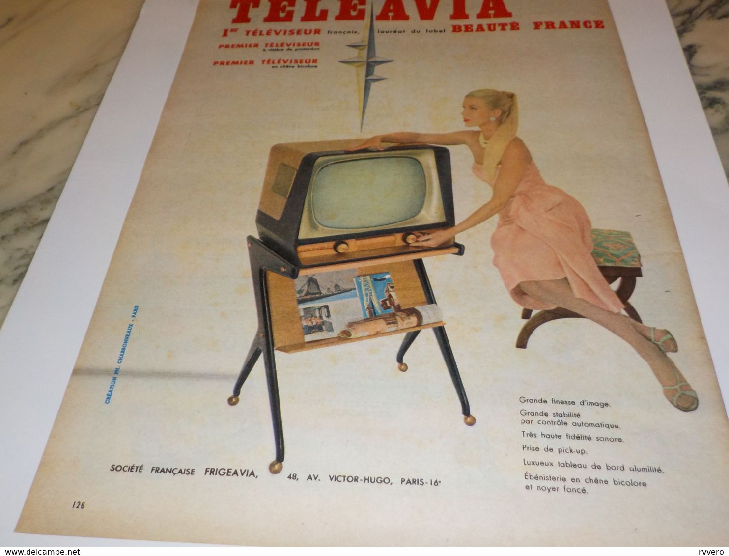 ANCIENNE PUBLICITE PREMIER TELEVISION TELEAVIA   1957 - Other & Unclassified