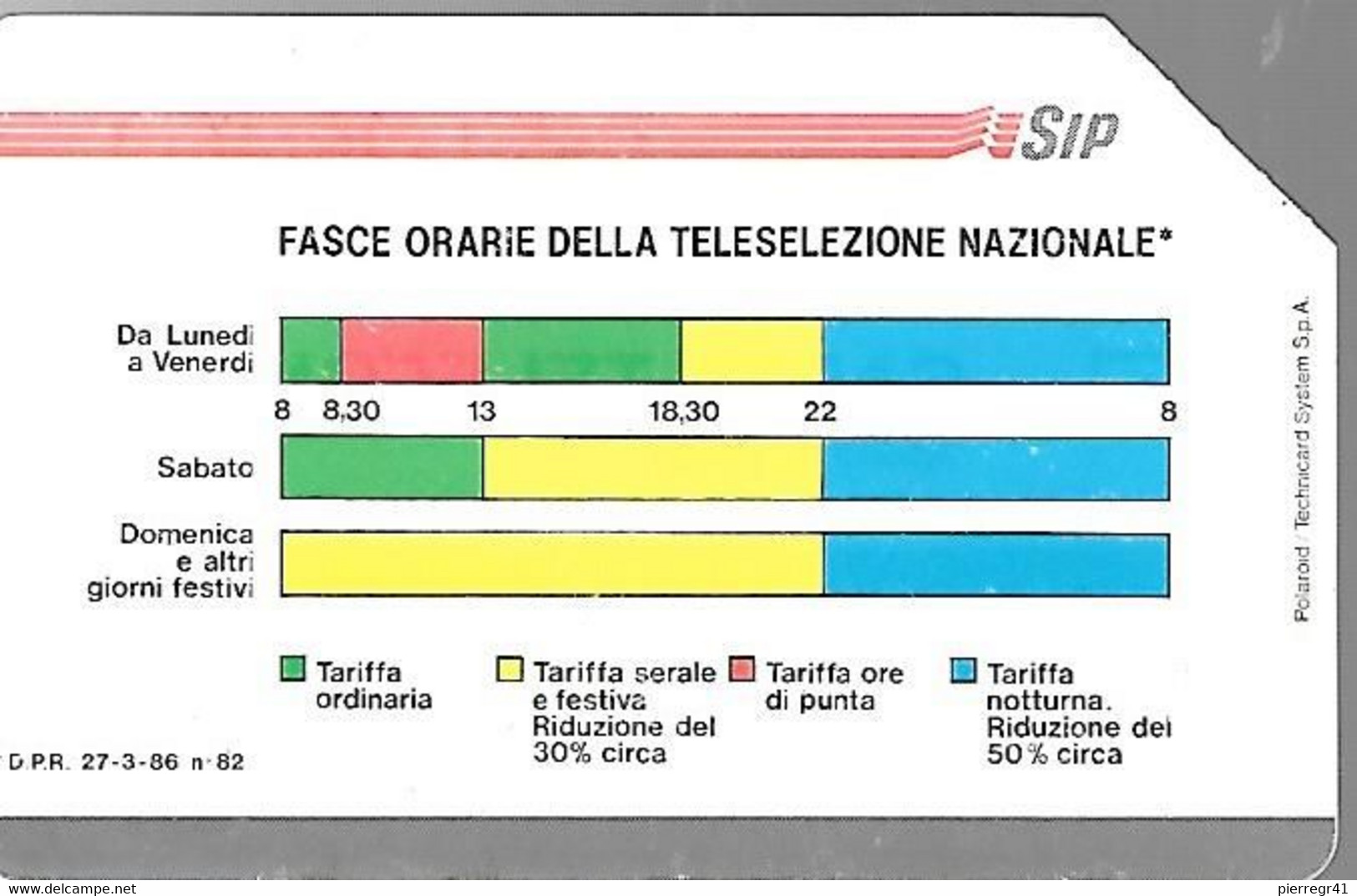 CARTE -ITALIE-PUBBLICHE-FASCE ORARIE-Ref N°19-Catalogue Golden-5000L/31/06/90-Utilisé-TBE-RARE - Pubbliche Precursori