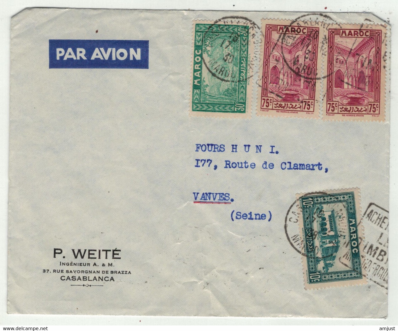 France Ex-colonies // Maroc // Lettre Par Avion De Casablanca Pour Vanves (France) - Briefe U. Dokumente