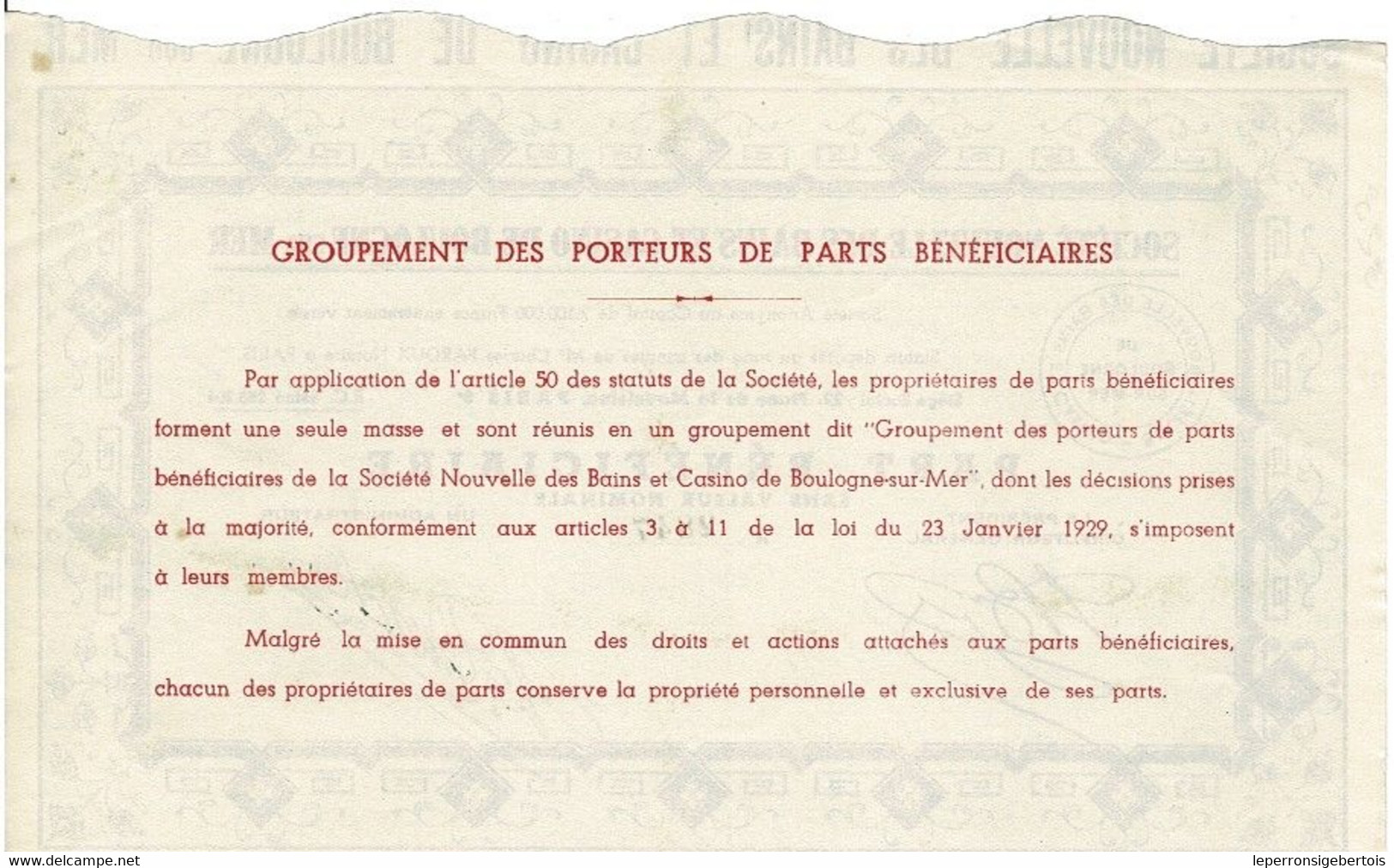 Titre Ancien - Société Nouvelle Des Bains Et Casino De Boulogne Sur Mer - - Casino'