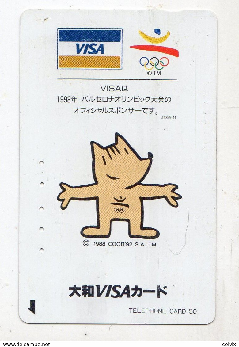 JAPON TELECARTE SPORT JEUX OLYMPIQUES BARCELONE 1992 MASCOTTE COBI VISA - Olympische Spiele