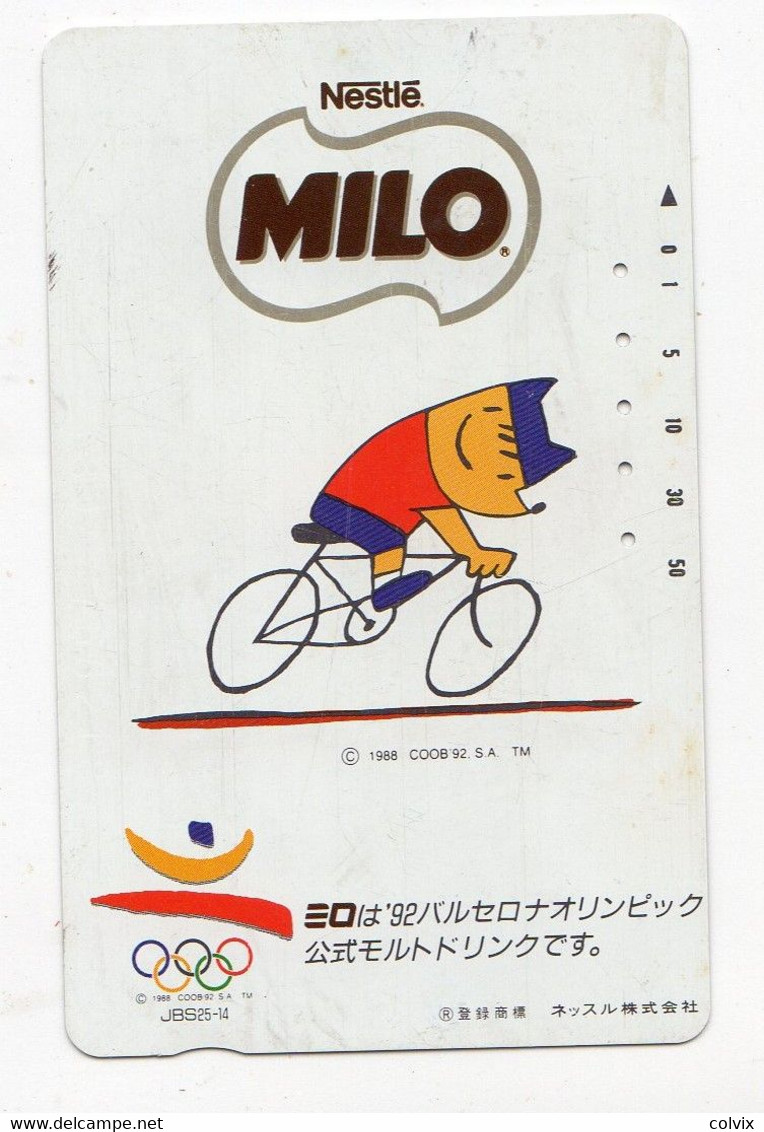 JAPON TELECARTE SPORT JEUX OLYMPIQUES BARCELONE 1992 CYCLISME MILO NESTLE - Olympische Spelen