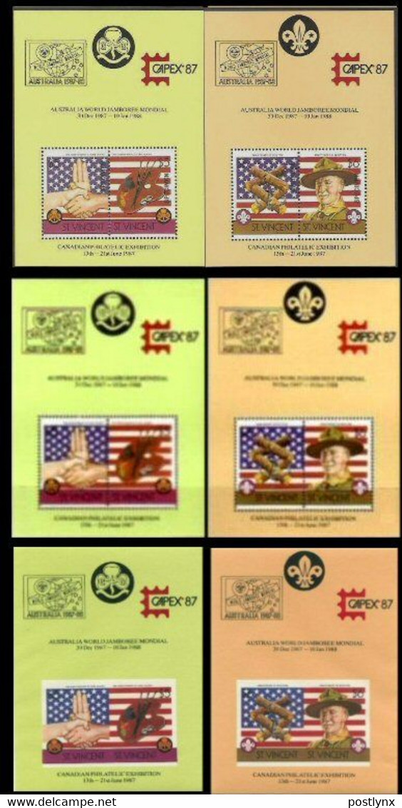 ST.VINCENT 1986 PERF.+IMPERF.+ SPECIMEN Scouting Art Flags Baron Baden Powell OVPT:CAPEX-Australia Sheetlets:6 UNISSUED- - St.Vincent (1979-...)