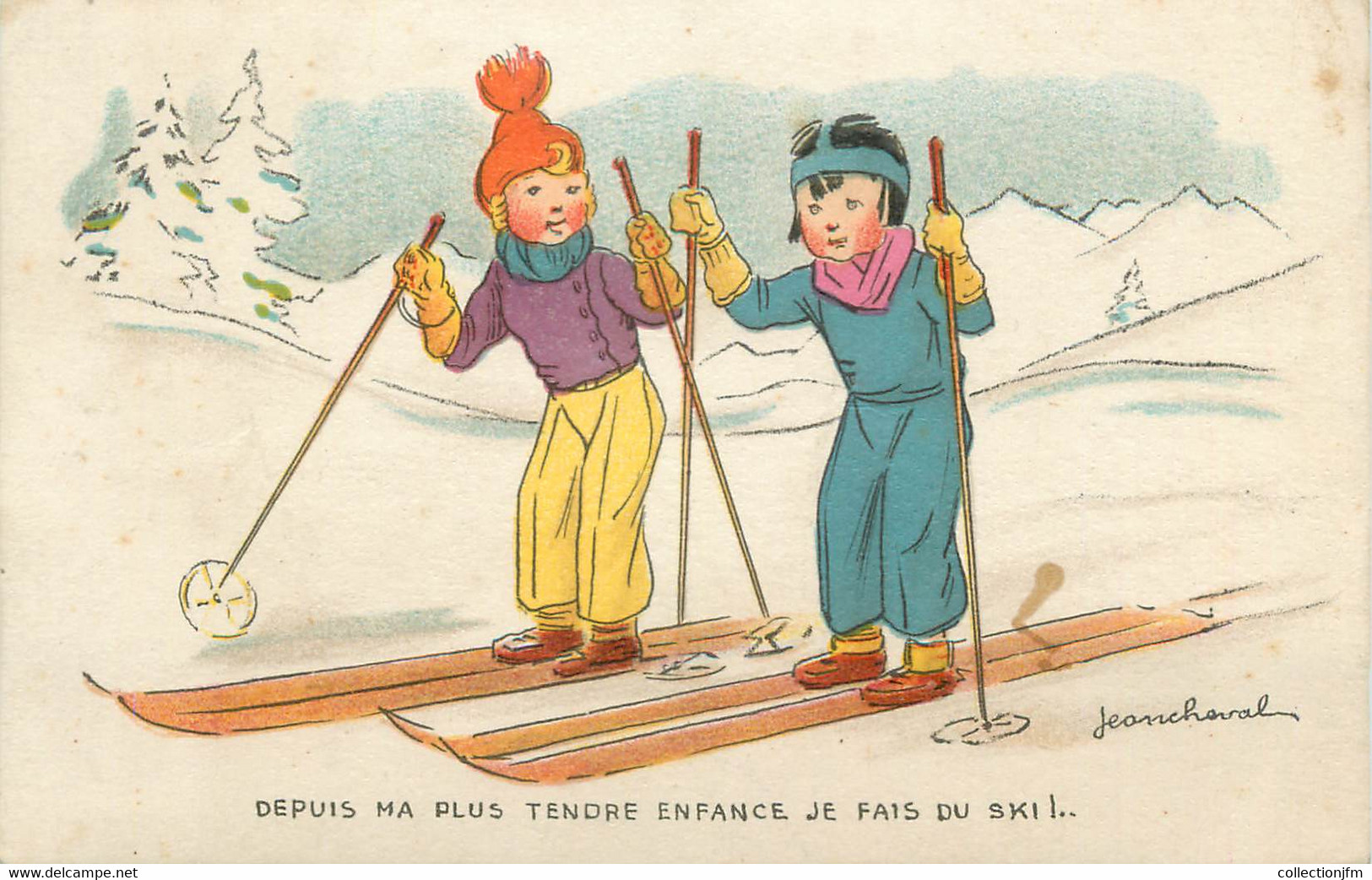 CPA ILLUSTRATEUR JEAN CHEVAL / SKIEURS - Cheval