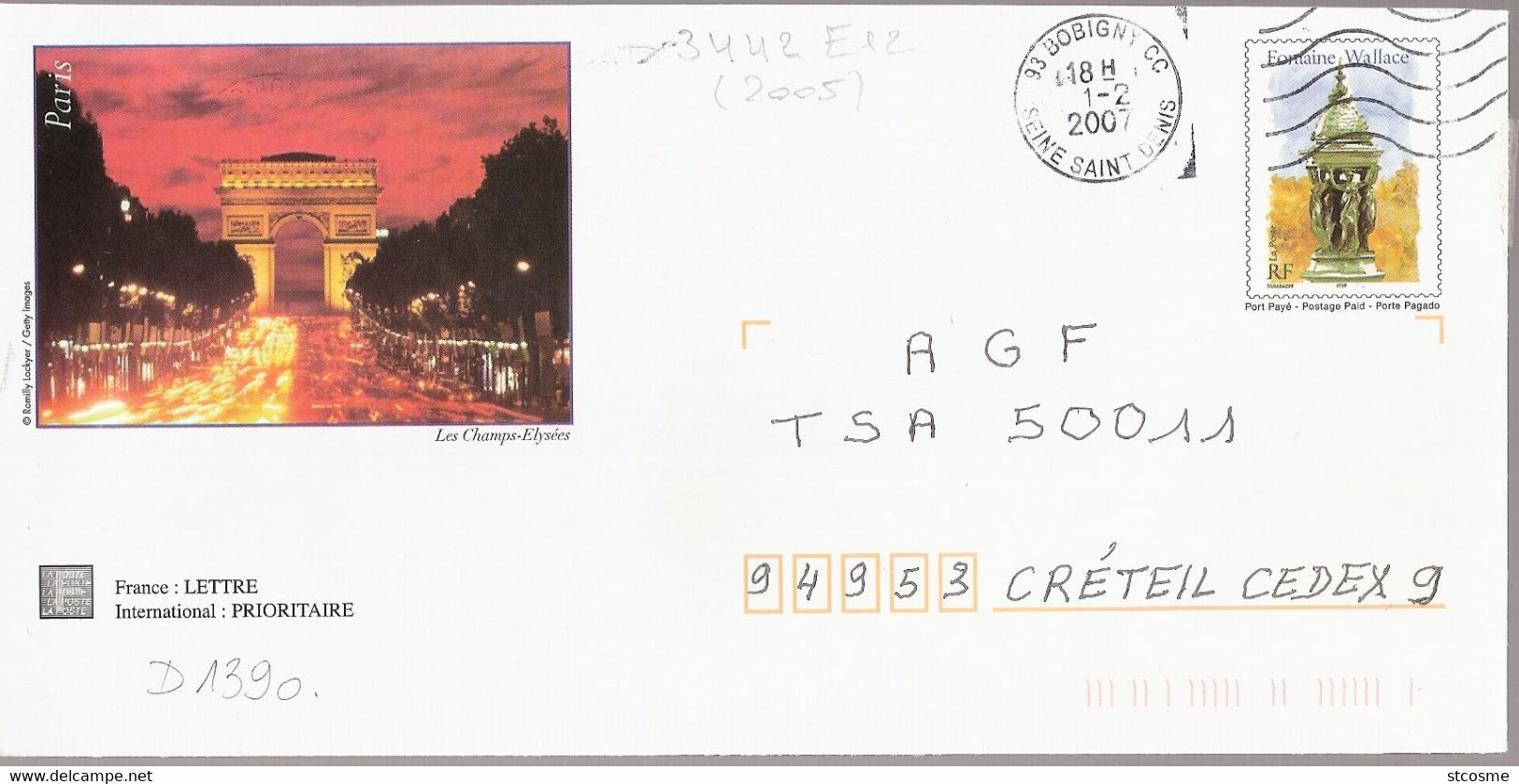 D1390 - Entier / Stationery / PSE - PAP Fontaine Wallace - Les Champs-élysées - Prêts-à-poster:  Autres (1995-...)