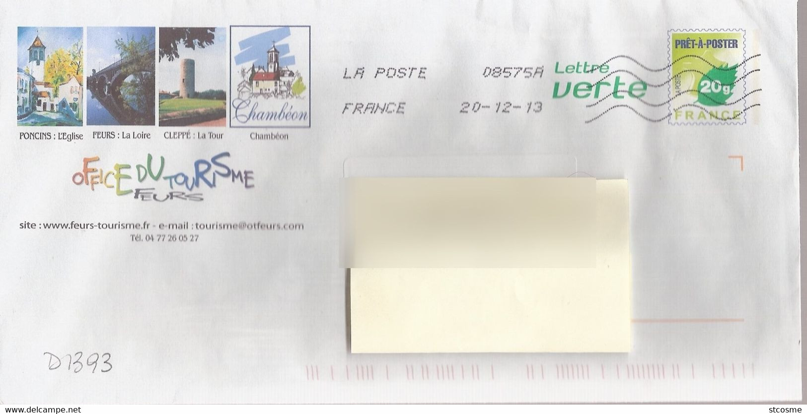 D1393 - Entier / Stationery / PSE - PAP Lettre Verte - Feurs (42) (agrément 809 / B2J/11U154) - Prêts-à-poster:  Autres (1995-...)
