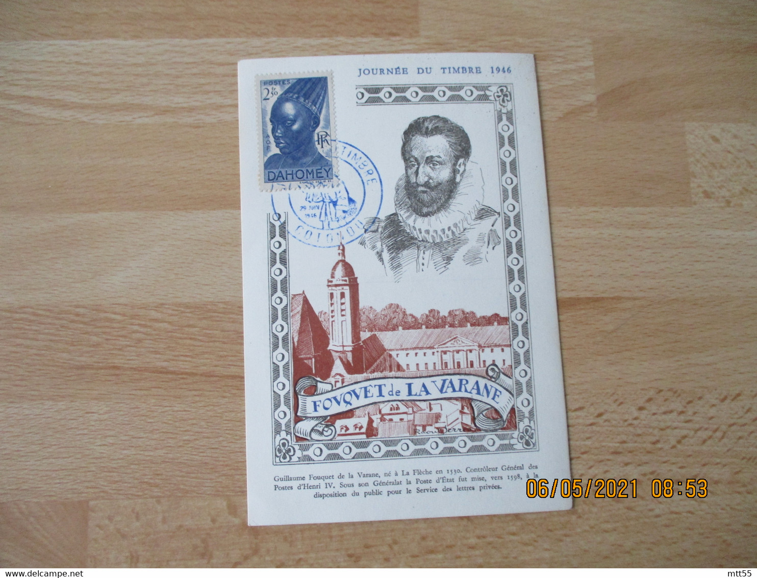 1946 Cotonou Dahomey C M Carte Maximum Journee Du Timbre - Brieven En Documenten