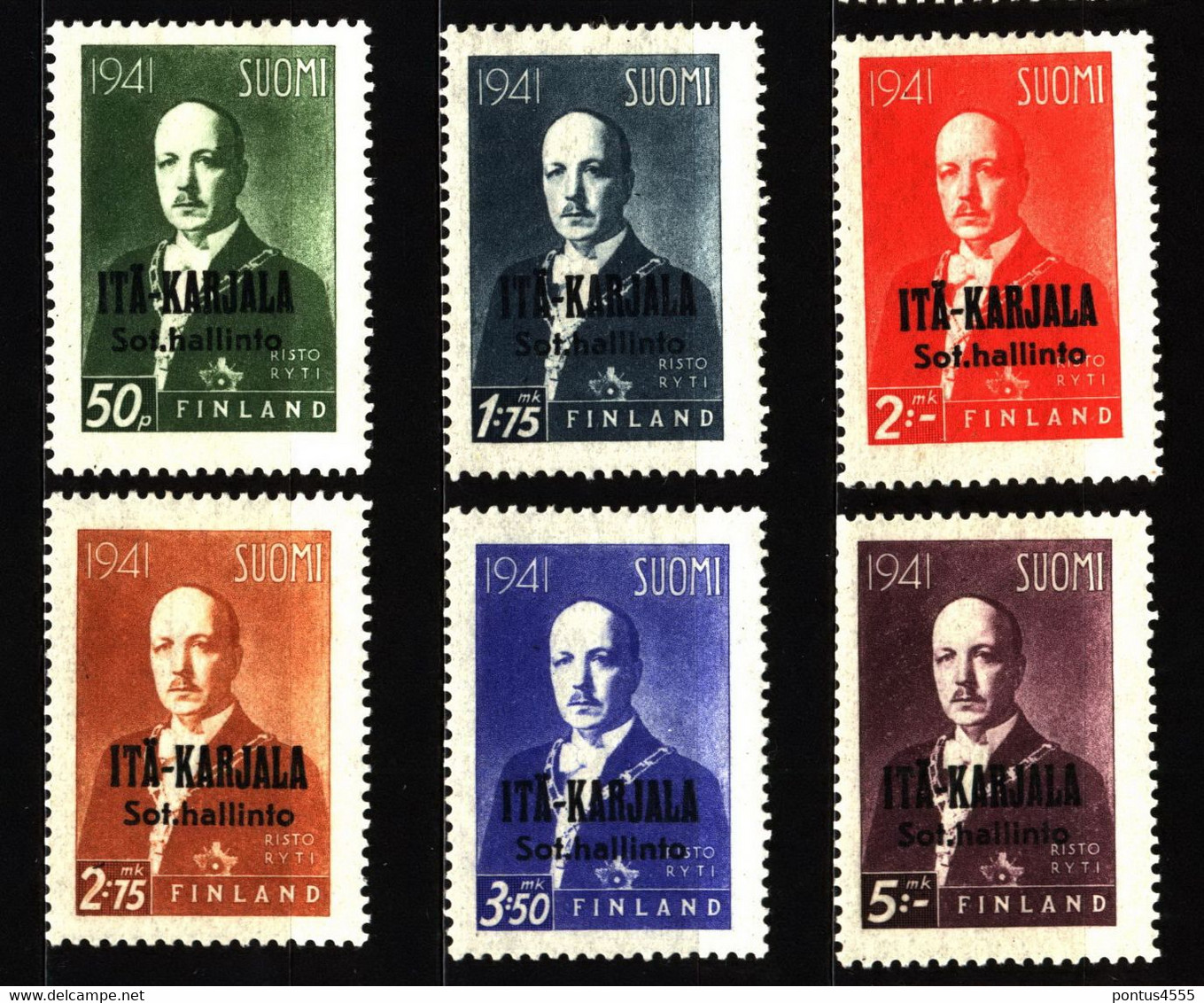 Finland East Karelia 1942 Mi 16-21 Risto Ryti MH - Militaires