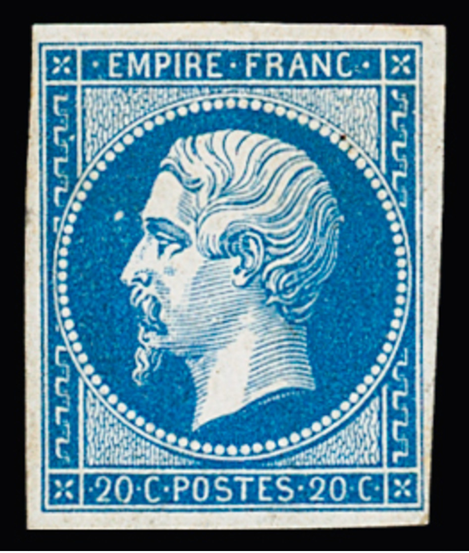 * N° 14B 20c Bleu, Variété Point Blanc Dans Le Médaillon, Très Frais, TB. Signé Calves - 1853-1860 Napoleon III