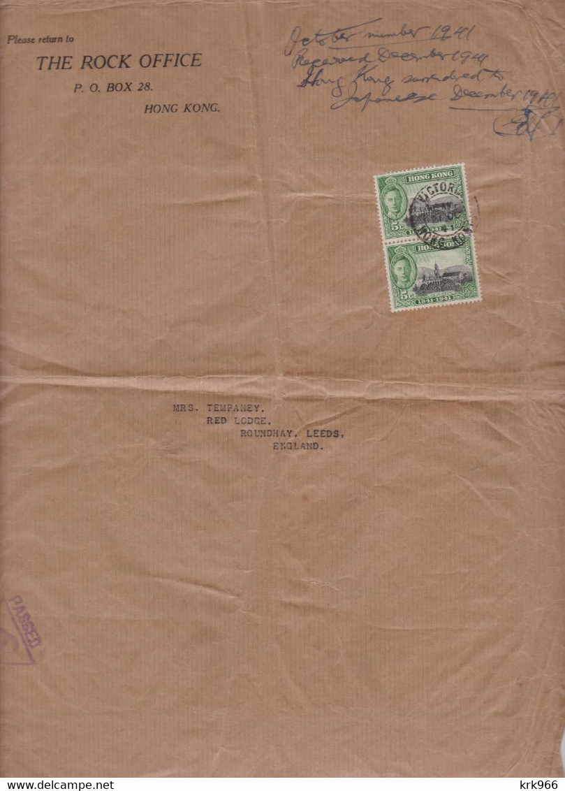 HONG KONG 1941 VICTORIA Extra Big Cover To GREAT BRITAIN Censored Falted - Brieven En Documenten