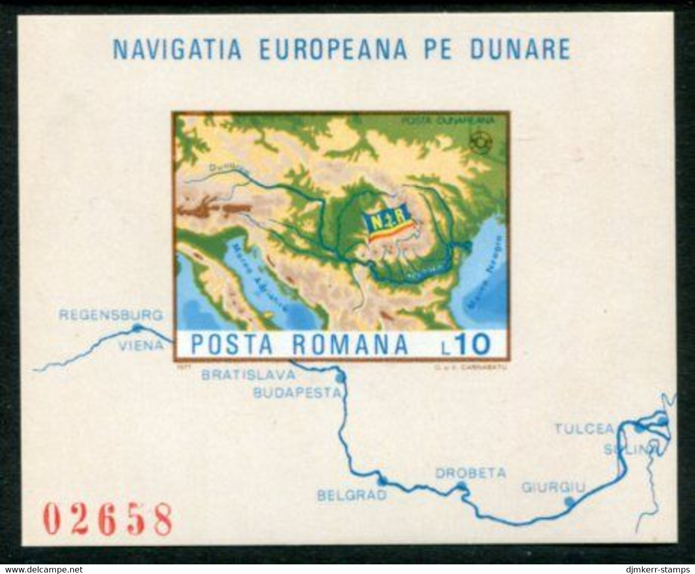 ROMANIA 1977 Danube Commission Imperforate Block MNH / **.  Michel Block 147 - Unused Stamps