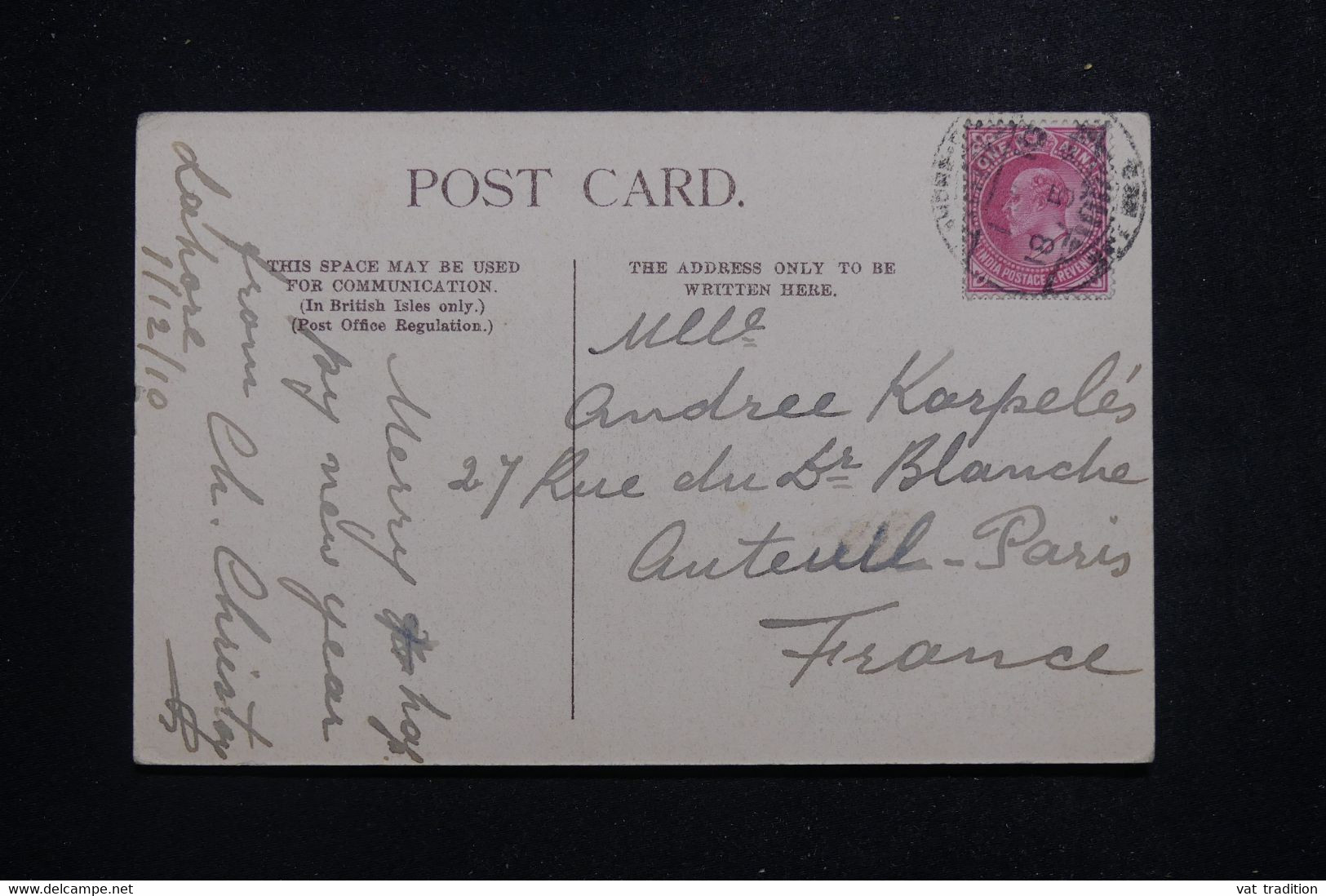 INDES ANGLAISES - Affranchissement De Lahore Sur Carte Postale En 1910 Pour La France - L 97416 - 1902-11 Roi Edouard VII
