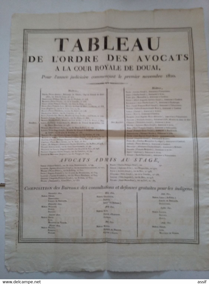 5 " Tableau De L'ordre  Des Avocats à La Cour Royale De Douai "  1817 - 1818 - 1819 - 1820 - 1821  Imp. Wagrez-Taffin - Plakate