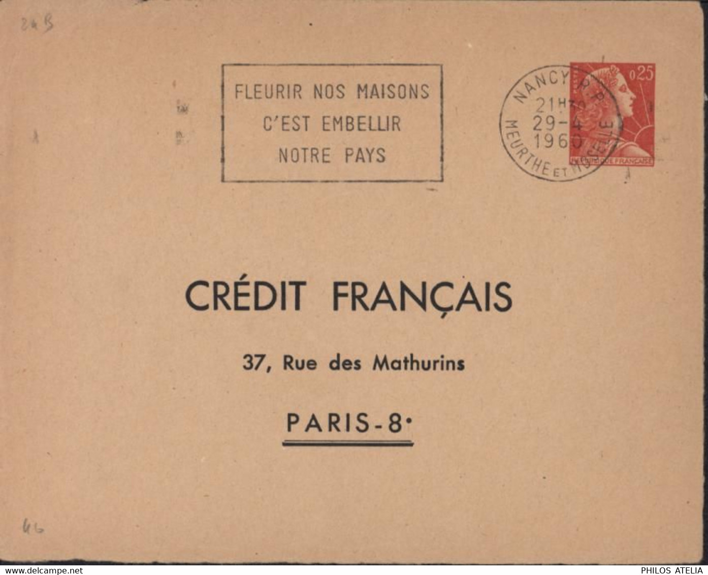 Entier Muller Entier Rouge 25ct Crédit Français 147 X 114 Storch F1b Enveloppe Privée Timbrée Sur Commande - Overprinted Covers (before 1995)