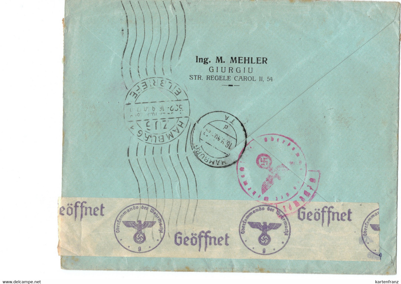 DR Brief Rumänien Giurgiu N Hamburg - Fanto Mineralöl  Luftpost Expres Einschreiben  Zug Eilbrief - Zensur 2.WK - O 1940 - Other & Unclassified