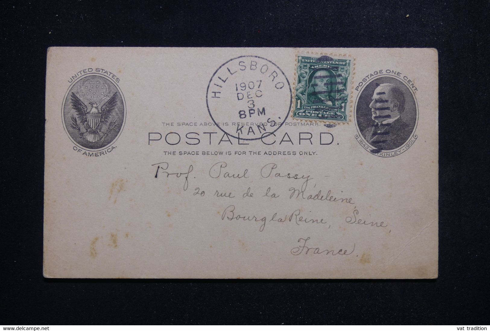 ETATS UNIS - Entier Postal + Complément De Hillsboro Pour La France En 1907 - L 97448 - 1901-20