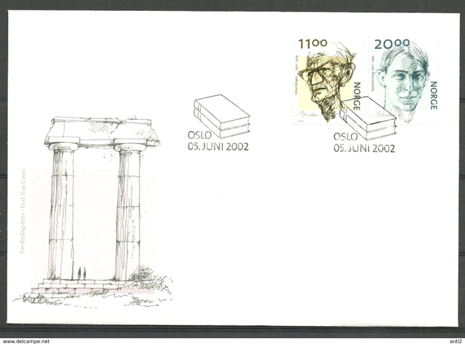 Norway 2002 100th Birthday Of Johann Borgen And Nordahl Grieg  Mi 1438-1439. FDC - Briefe U. Dokumente