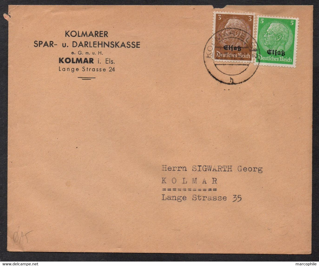 KOLMAR - COLMAR - ALSACE - III REICH / 1941 OCCUPATION TIMBRES SURCHARGES ELSASS SUR LETTRE (ref LE2726) - Other & Unclassified