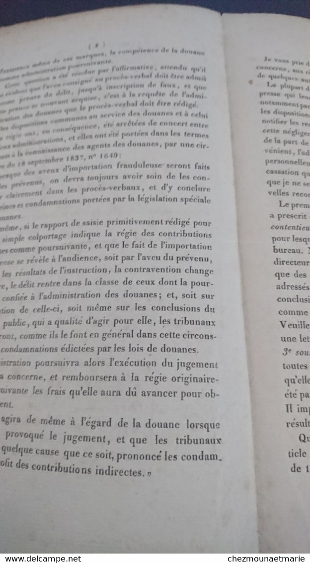 1837 PARIS - CIRCULAIRE ADMINISTRATION CONTRIBUTIONS INDIRECTES PAR A. BOURSY - Historische Dokumente