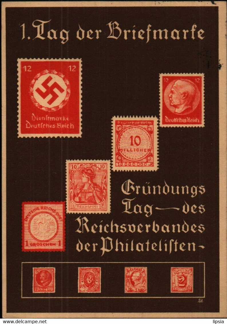 1. Tag Der Briefmarke, Gründungstag Reichsverband Der Philatelisten, Postkarte, Dresden 1936, Deutsches Reich, Militär - War 1939-45