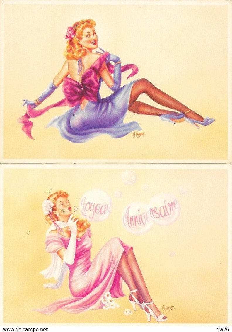 Fantaisie: Pin-up - Lot De 2 Cartes New York Cards MRC Solly - Illustration (Huile) De A. Laurent - Joyeux Anniversaire - Pin-Ups