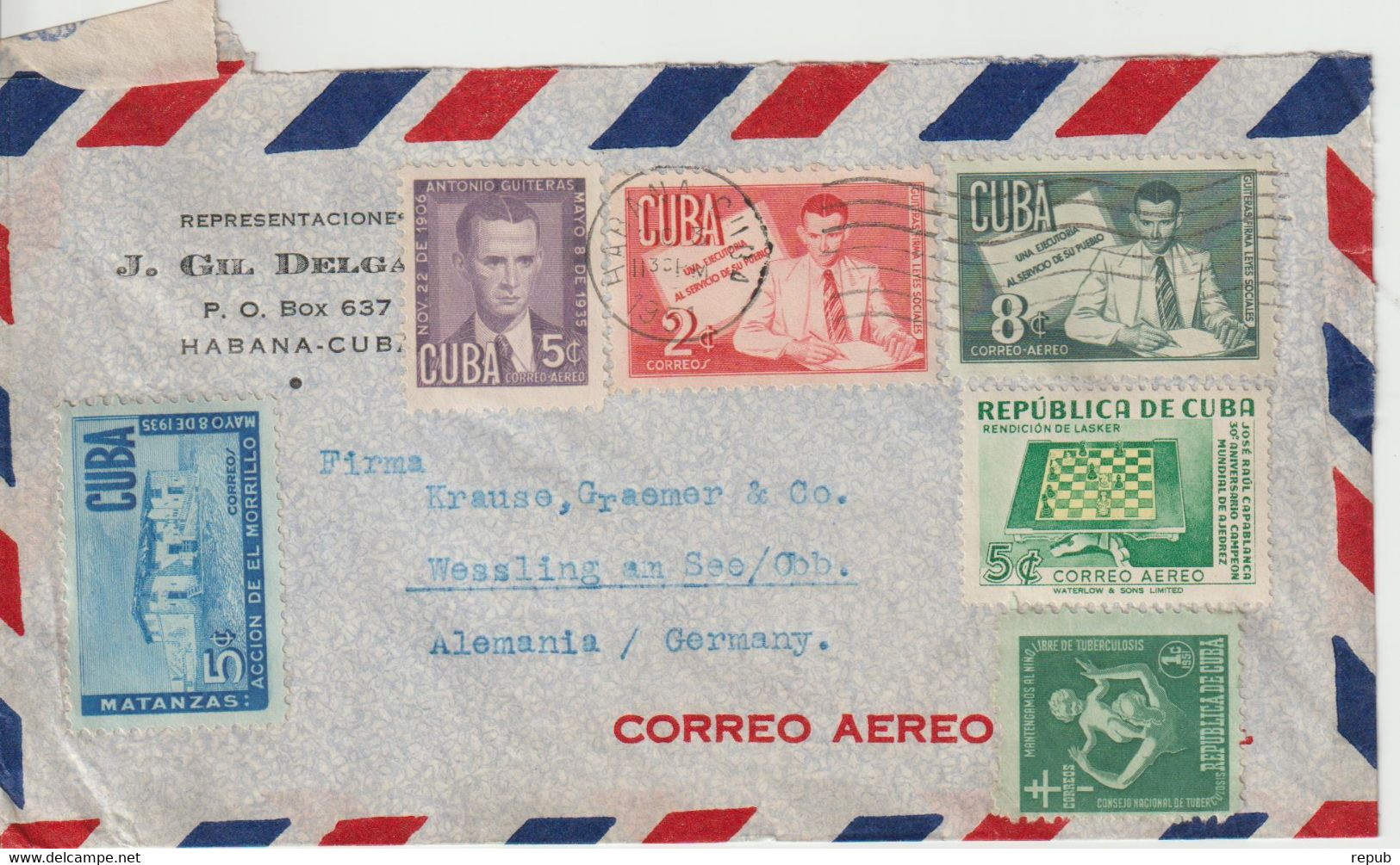 Cuba 1957 Lettre Par Avion Pour L'Allemagne - Storia Postale