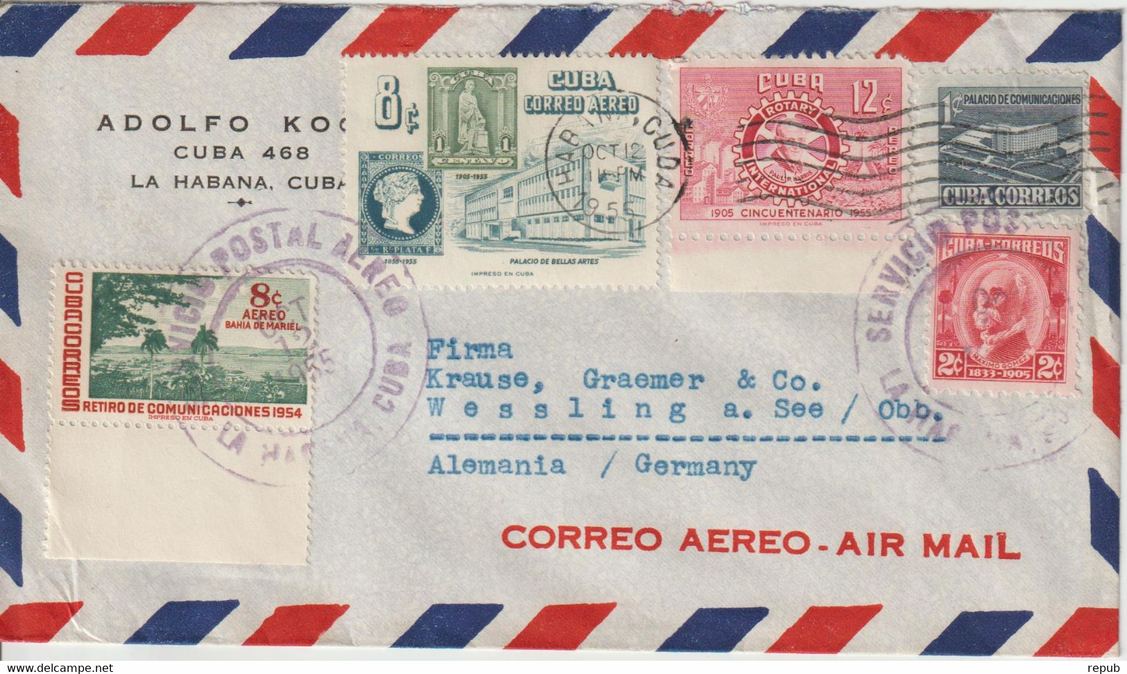 Cuba 1955 Lettre Par Avion Pour L'Allemagne - Covers & Documents