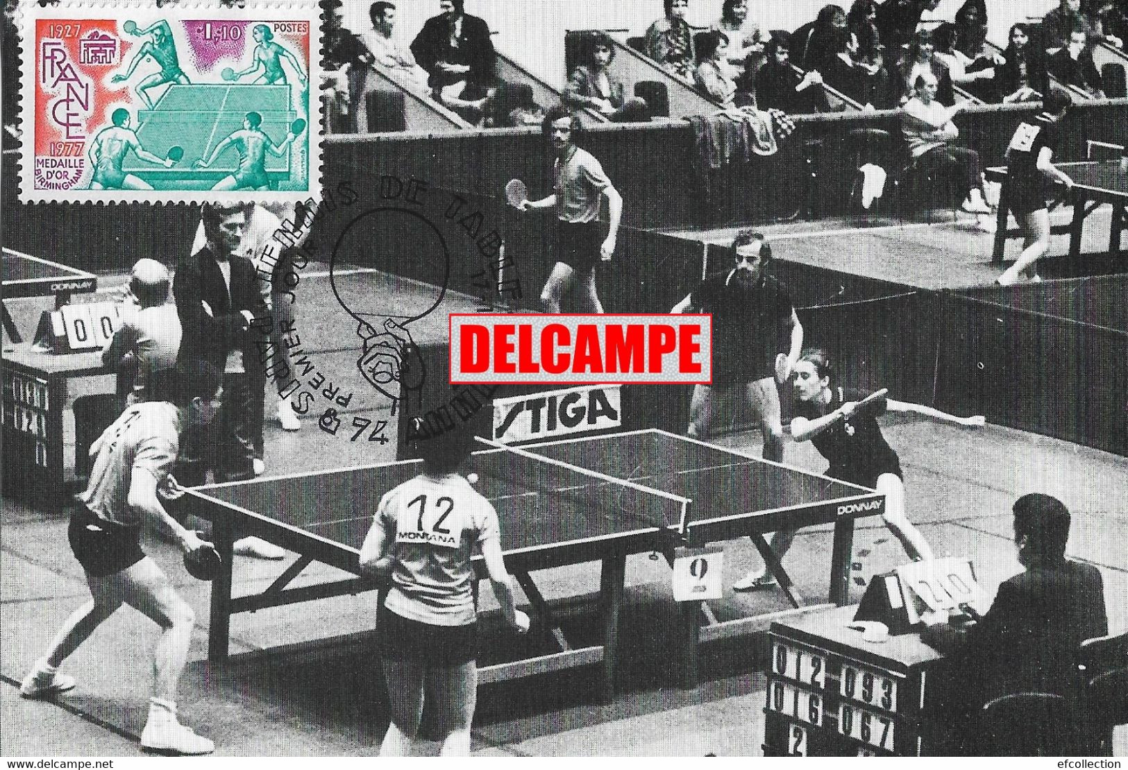TENNIS DE TABLE SPORT EQUIPE FRANÇAISE SECRETIN BERGERET FRANCE CHINE 1972 A PARIS TIMBRE 1977MEDAILLE D'OR A BIRMINGHAM - Tennis De Table