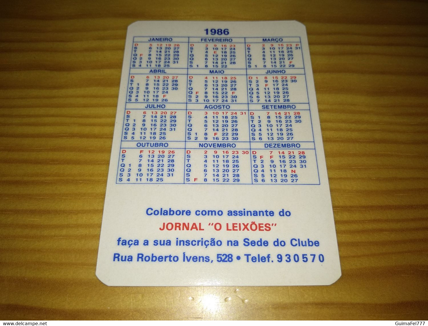 Calendar Of Pocket  " Futebol Soccer - Leixões Sport Clube, Matosinhos " 1986 - Formato Piccolo : 1981-90