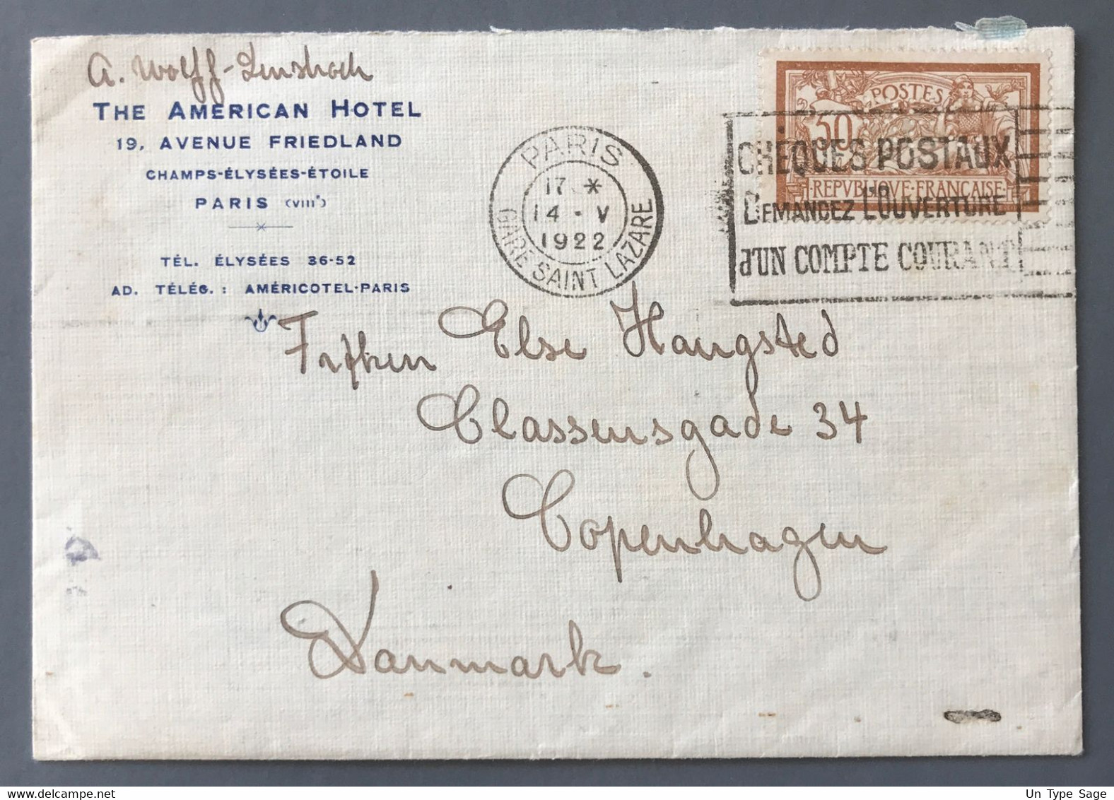 France N°120 Perforé BPC Sur Enveloppe (avec Corresponcance) 14.5.1922 Pour Copenhague, Danmark - (B3196) - 1877-1920: Periodo Semi Moderno